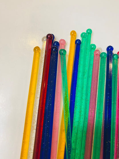 Lot of 38 Midcentury Plastic Swizzle Cocktail Sticks Sparkle Translucent Retro Barware 6"