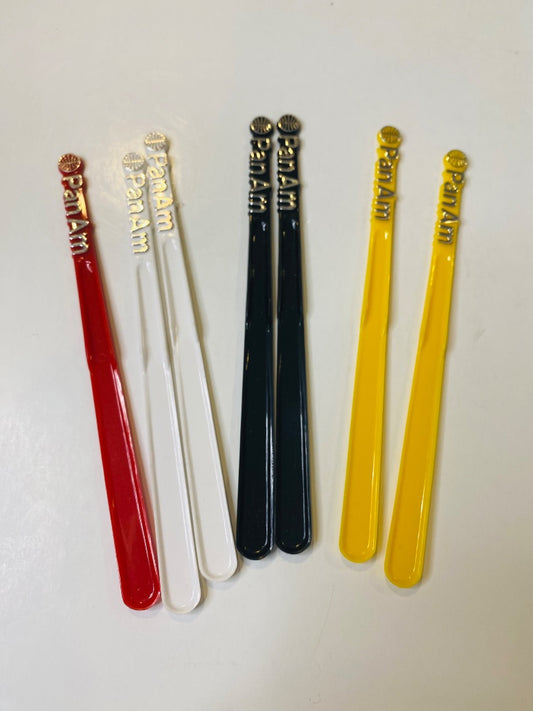 Lot of 7 1960s Pan Am Airline Swizzle Cocktail Sticks Stirrers 5.5" Assorted Colors