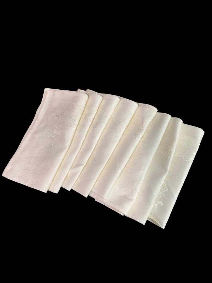 Set of 8 Ivory Dinner Cloth Napkins Table Linens Cotton Rayon 14.75" Sqaure