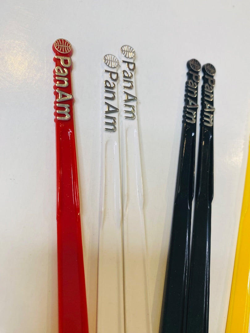 Lot of 7 1960s Pan Am Airline Swizzle Cocktail Sticks Stirrers 5.5" Assorted Colors