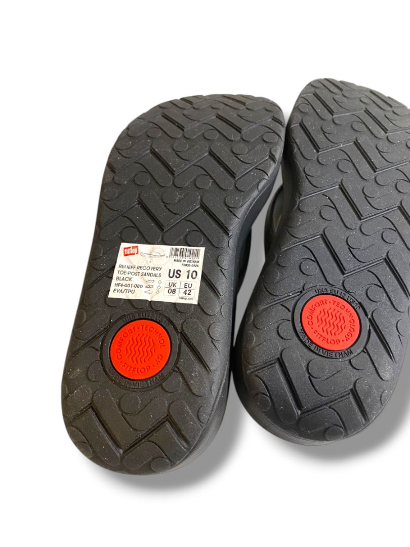 Size 10 FitFlop Womens Relieff Recovery Toe-Post Sandals Black