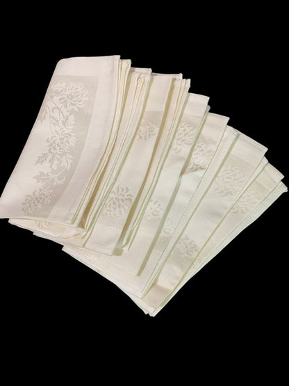 Set of 8 Ivory Dinner Cloth Napkins Table Linens Cotton Rayon 14.75" Sqaure