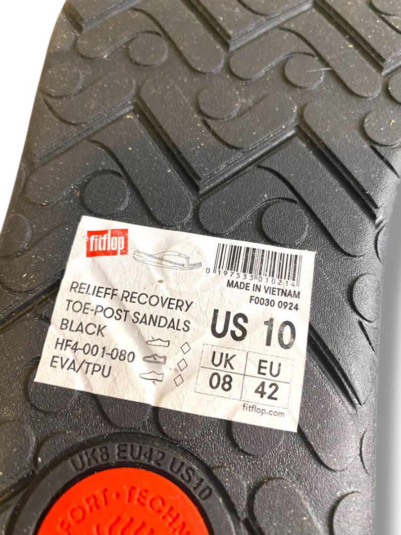 Size 10 FitFlop Womens Relieff Recovery Toe-Post Sandals Black