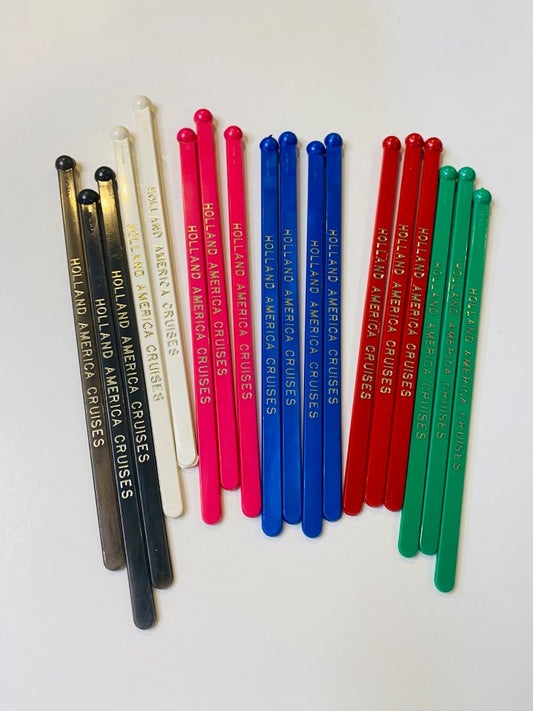 Lot of 18 Vintage Holland America Cruises Swizzle Cocktail Sticks 6" Assorted Colors
