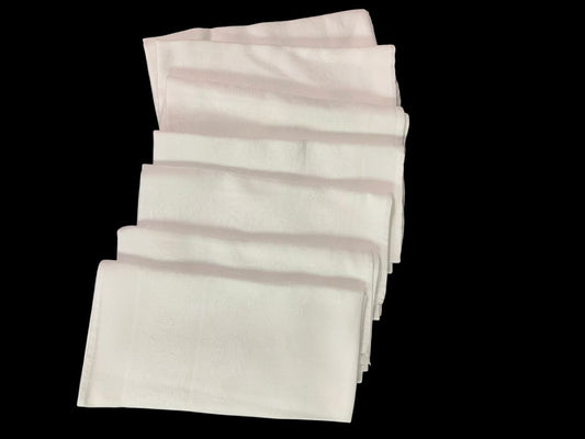 Set of 7 Cloth Napkins White Formal Table Linens Subtle Design 18.5" Square