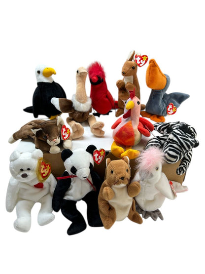 Lot of 12 Assorted Ty Beanie Baby Plush Toys Stuffed Animals