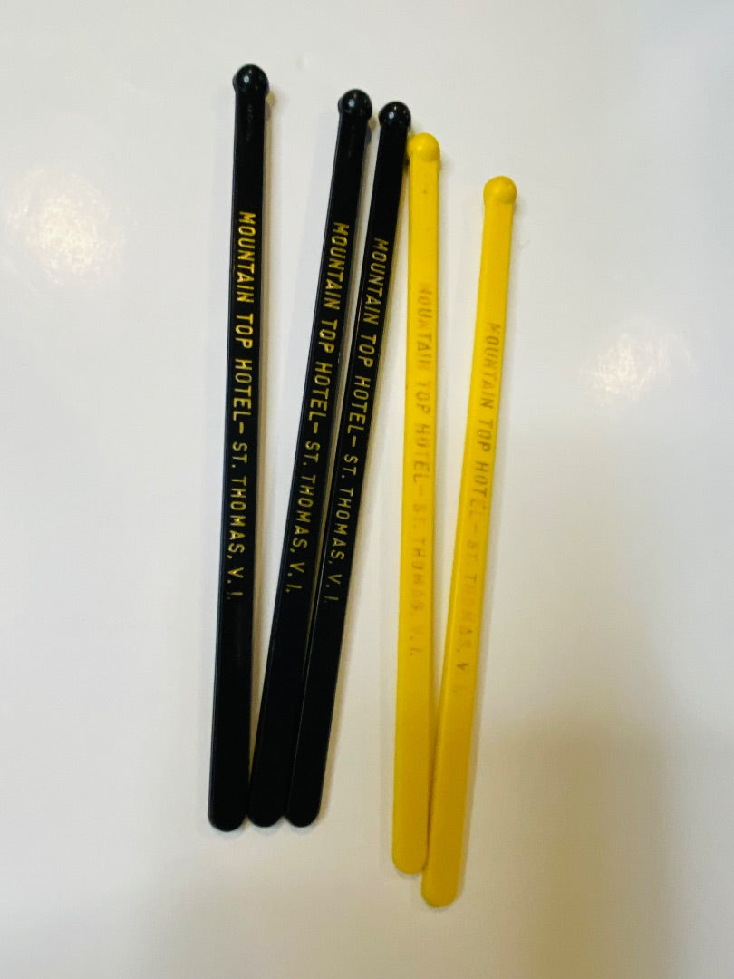 Lot of 5 Vintage Mountain Top Hotel St Thomas VI Swizzle Cocktail Sticks 6"