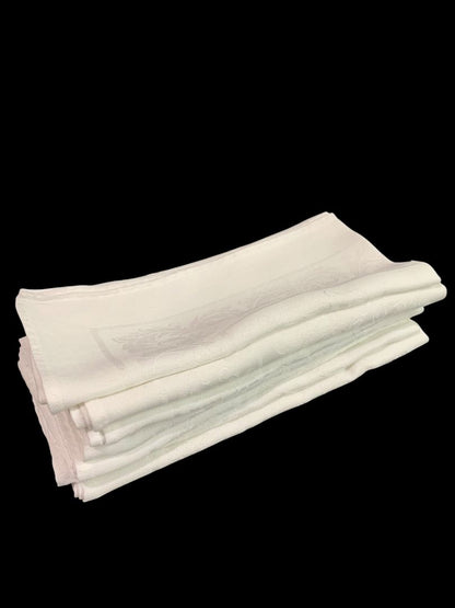 Set of 7 Cloth Napkins White Formal Table Linens Subtle Design 18.5" Square