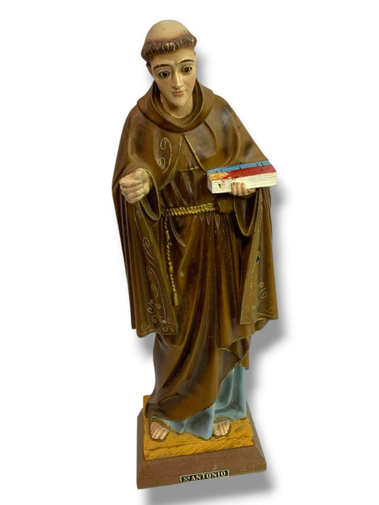 Vintage St. Antonio Anthony Statue 14" Made in Portugal Wooden Base Damage