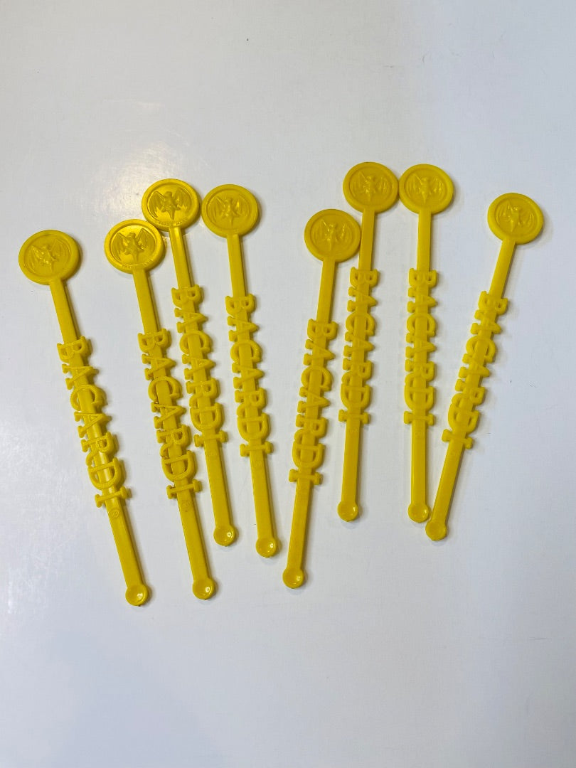 Lot of 8 Vintage Bacardi Yellow Plastic Swizzle Cocktail Sticks Stirrers 6.25"