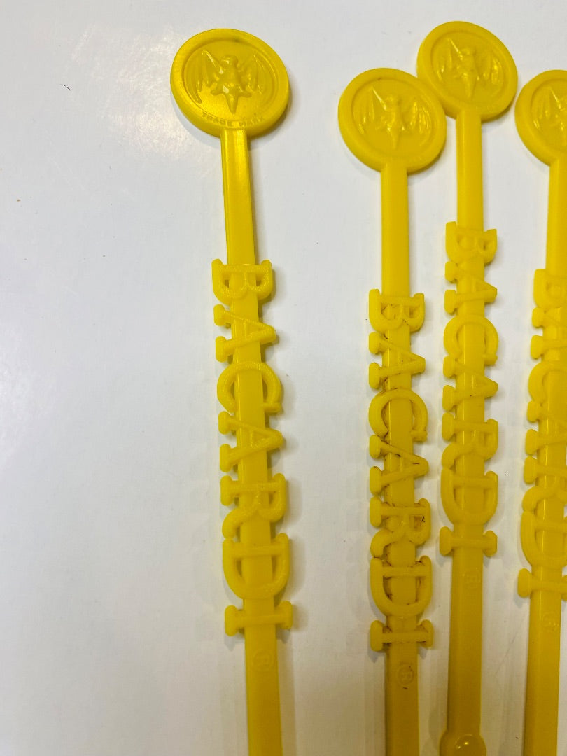 Lot of 8 Vintage Bacardi Yellow Plastic Swizzle Cocktail Sticks Stirrers 6.25"