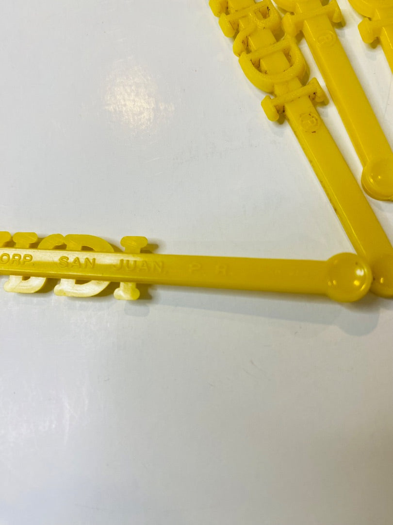 Lot of 8 Vintage Bacardi Yellow Plastic Swizzle Cocktail Sticks Stirrers 6.25"