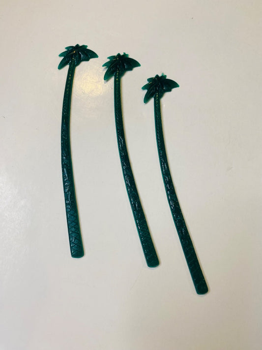 Set of 3 Vintage Hilton Mayaguez Cocktail Sticks Stirrers Green Palm Tree 6"