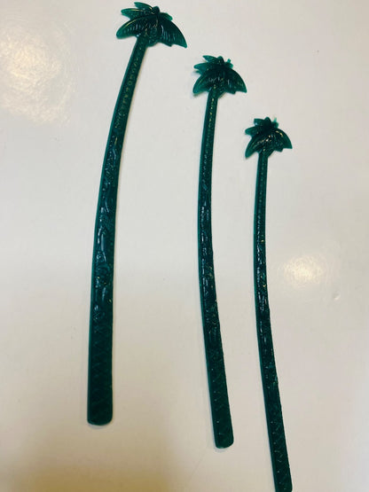 Set of 3 Vintage Hilton Mayaguez Cocktail Sticks Stirrers Green Palm Tree 6"