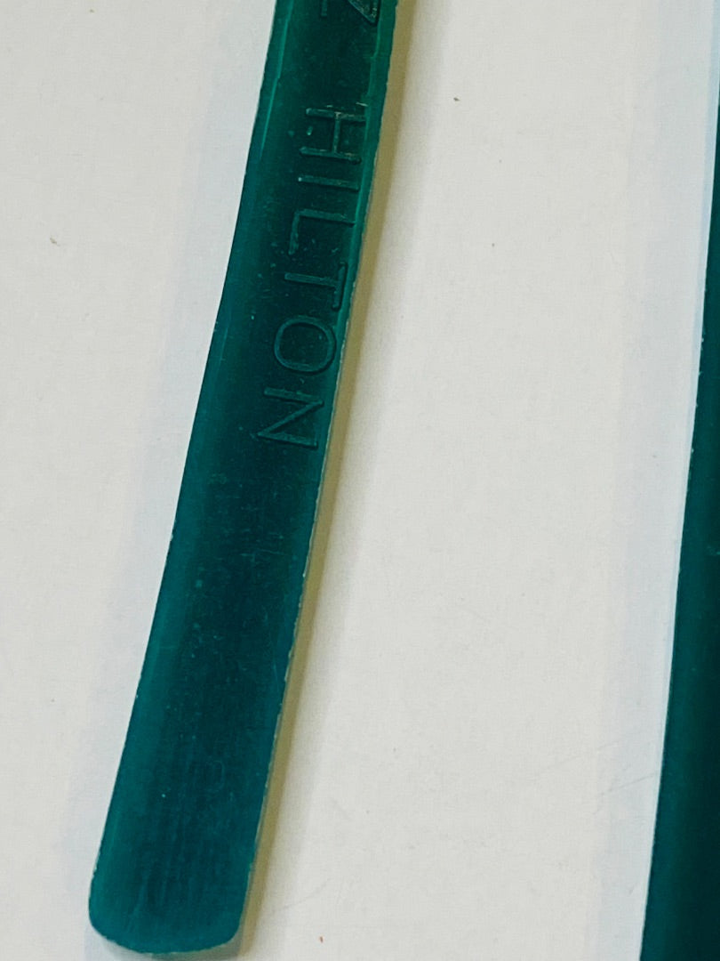 Set of 3 Vintage Hilton Mayaguez Cocktail Sticks Stirrers Green Palm Tree 6"