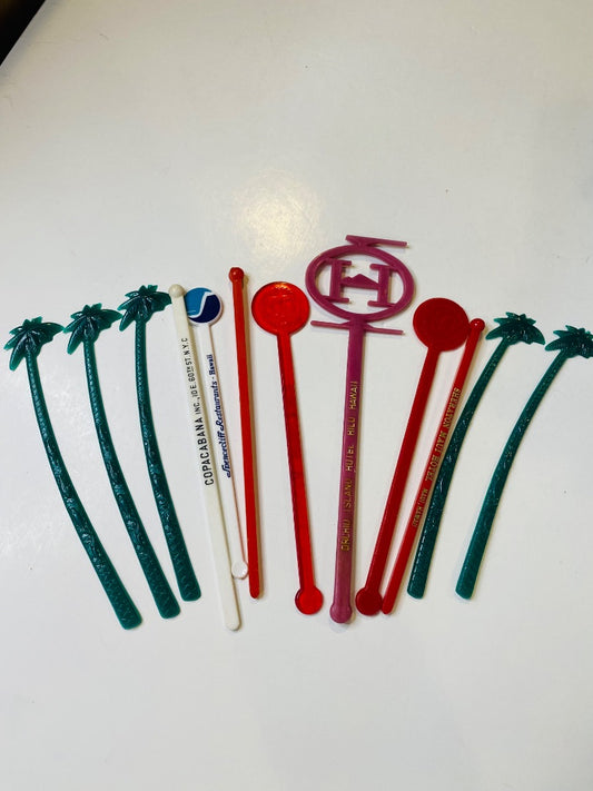 Lot of 12 Vintage Assorted Swizzle Cocktail Sticks Stirrers Sheraton Hilton NY