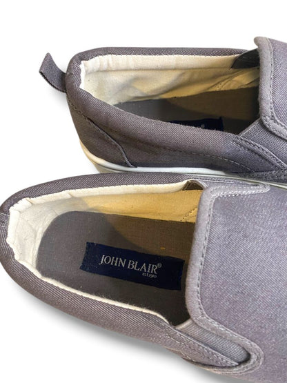 Size 10M John Blair Mens Gray Canvas Slip On Sneakers