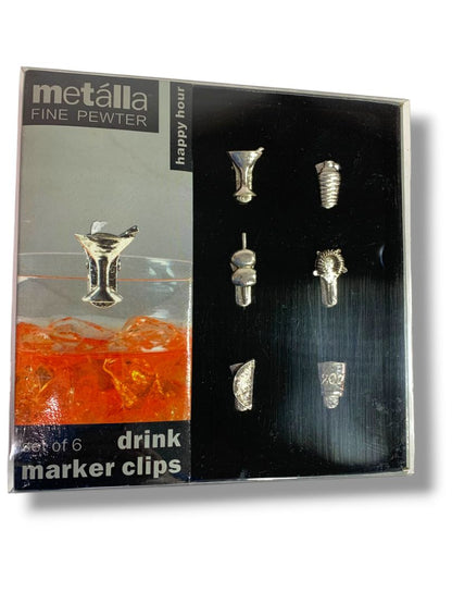 Prodyne Metalla Fine Pewter Drink Markers Set of 6 Wine Charms New