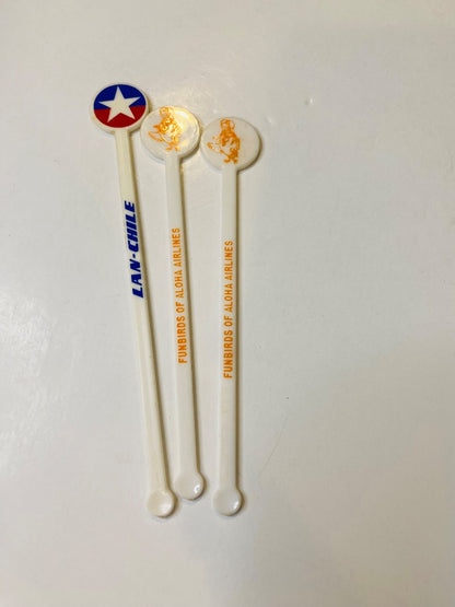 Lot of 3 Vintage Airline Swizzle Cocktail Sticks Stirrers Lan-Chile Funbirds of Aloha 5"