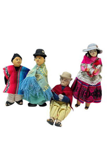 Lot of 4 Bolivian Soft Scult Dolls 7" Folk Art Grandpa Woman