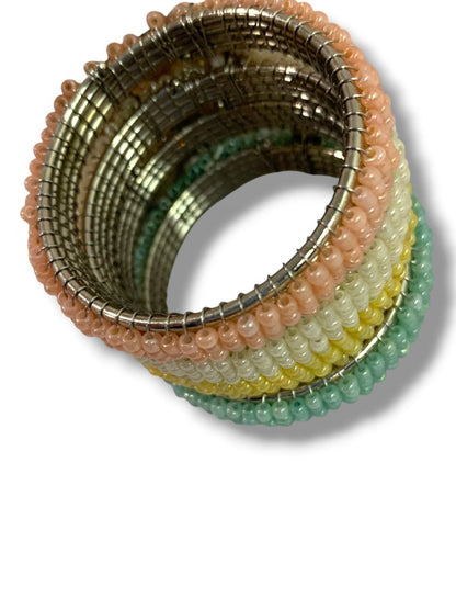 Set of 4 Bunny Ears Napkin Rings Beaded Burlap Pastel Assorted Easter Spring