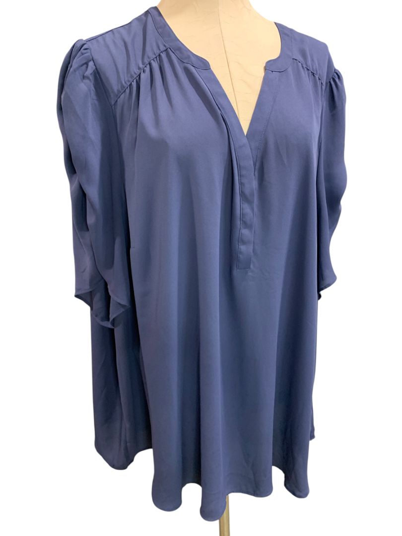 Size 5X Torrid Blouse Shirt Womens Blue Purple Ruched Short Sleeve