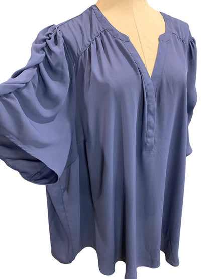 Size 5X Torrid Blouse Shirt Womens Blue Purple Ruched Short Sleeve