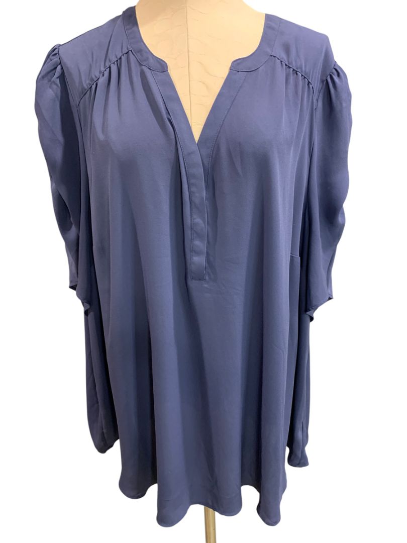 Size 5X Torrid Blouse Shirt Womens Blue Purple Ruched Short Sleeve