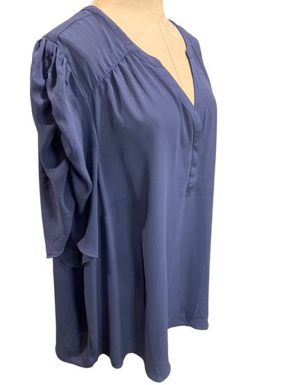 Size 5X Torrid Blouse Shirt Womens Blue Purple Ruched Short Sleeve