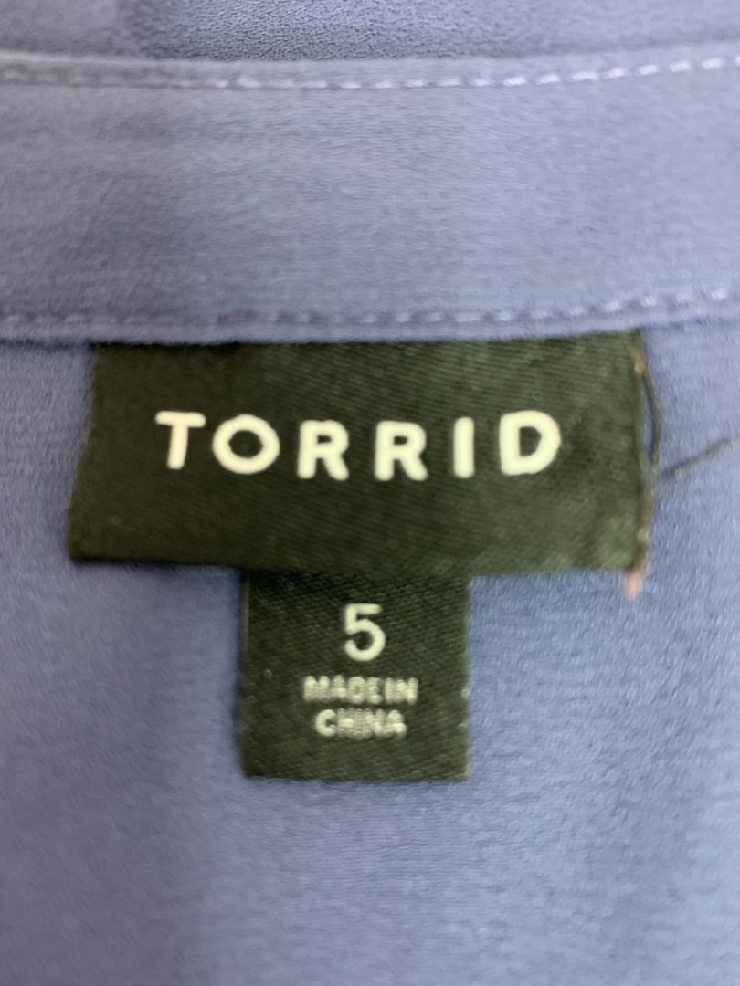 Size 5X Torrid Blouse Shirt Womens Blue Purple Ruched Short Sleeve