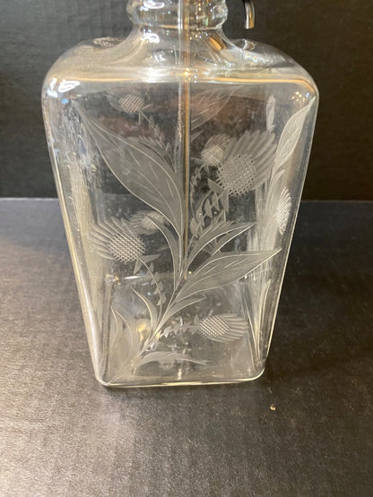 Midcentury Etched Glass Scotch Bottle with Say-When Dispenser