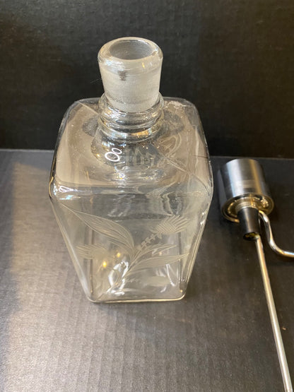 Midcentury Etched Glass Scotch Bottle with Say-When Dispenser