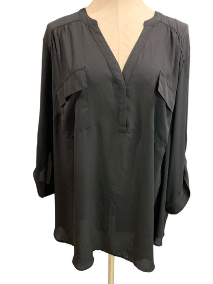 Size 5X Torrid Harper Blouse Shirt Womens Black Roll Tab Sleeve