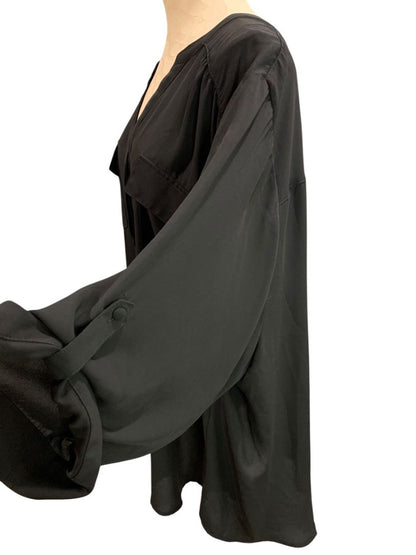 Size 5X Torrid Harper Blouse Shirt Womens Black Roll Tab Sleeve