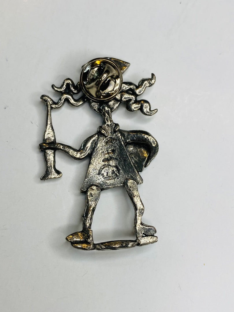 Vintage H Adams Signed Crazy Hair Nurse Lapel Pin Silvertone 2.2"