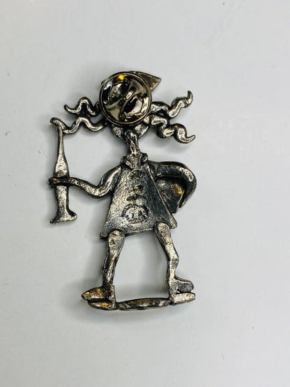 Vintage H Adams Signed Crazy Hair Nurse Lapel Pin Silvertone 2.2"