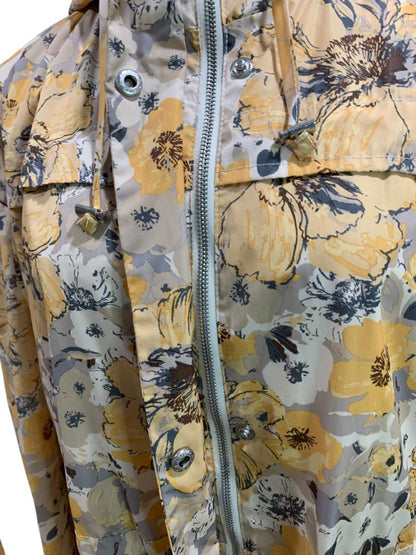 Size 1X Merona Womens Yellow Floral Print Rain Jacket Drawstring Waist Hood