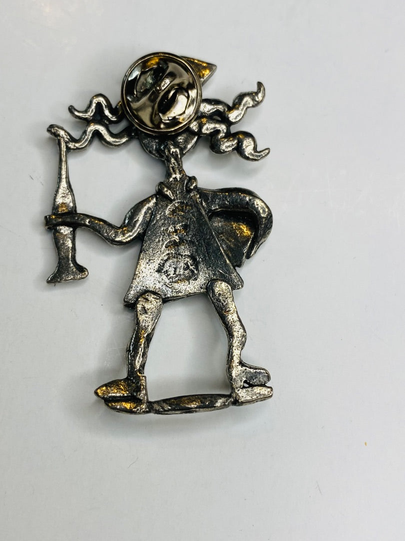 Vintage H Adams Signed Crazy Hair Nurse Lapel Pin Silvertone 2.2"