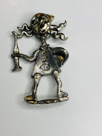 Vintage H Adams Signed Crazy Hair Nurse Lapel Pin Silvertone 2.2"