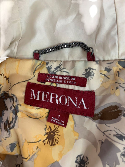 Size 1X Merona Womens Yellow Floral Print Rain Jacket Drawstring Waist Hood