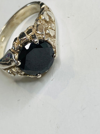 Size 10.5 Silvertone Costume Jewelry Ring Faceted Dark Red Glass