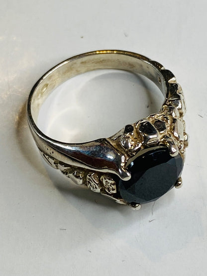 Size 10.5 Silvertone Costume Jewelry Ring Faceted Dark Red Glass