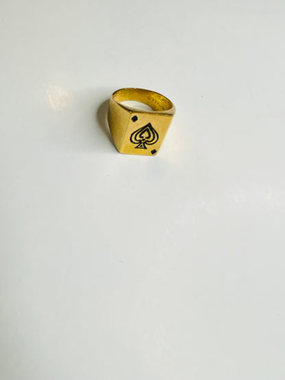 Size 9 Vintage 18k Gold Electroplate Ring Ace of Spades 17.5mm