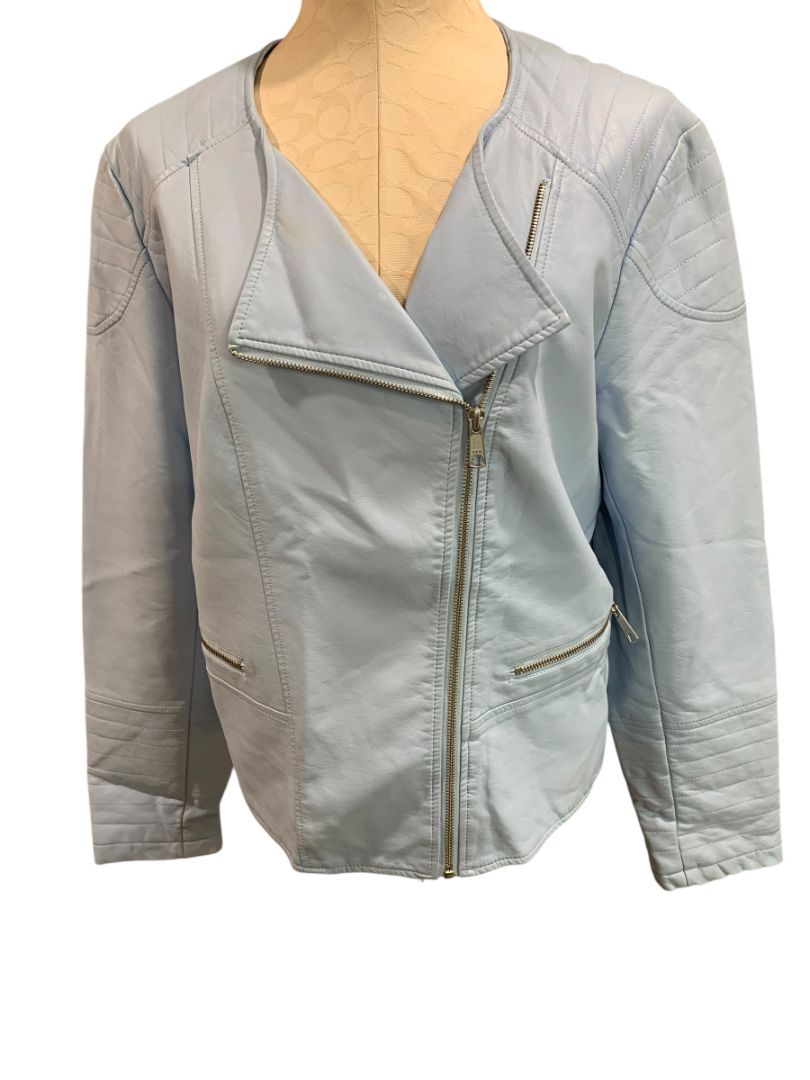 Size XL Apt 9 Womens Light Blue Faux Leather Moto Jacket