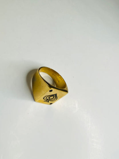 Size 9 Vintage 18k Gold Electroplate Ring Ace of Spades 17.5mm