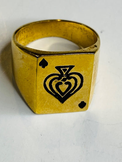 Size 9 Vintage 18k Gold Electroplate Ring Ace of Spades 17.5mm