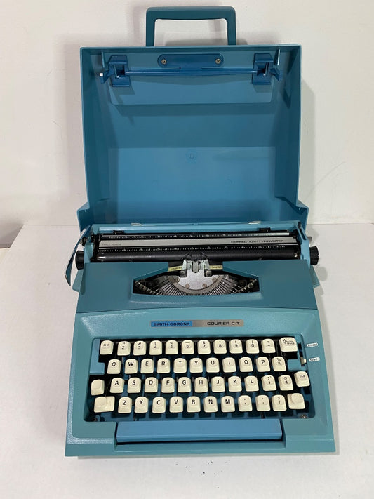 1970s Smith Corona Courier C/T Manual Portable Typewriter Blue Working