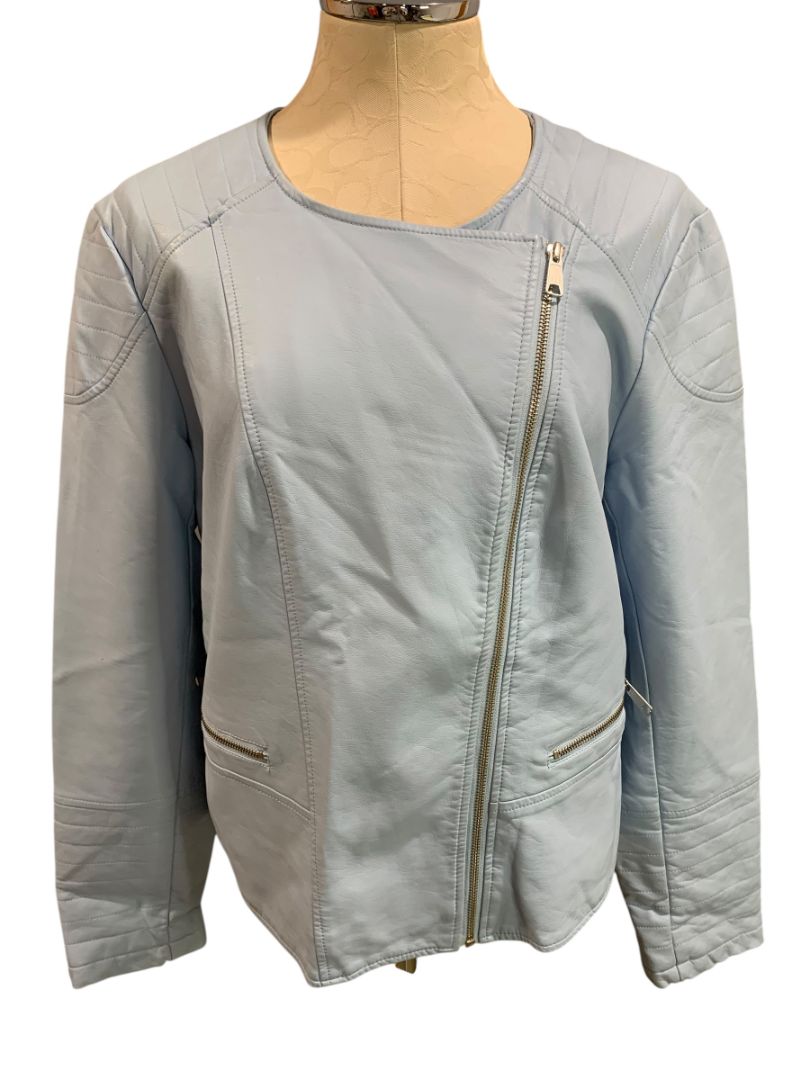 Size XL Apt 9 Womens Light Blue Faux Leather Moto Jacket