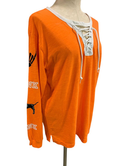 Size Medium Pink Brand Jersey Style "Here for the Boos" Womens Shirt Orange Sequin