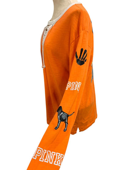 Size Medium Pink Brand Jersey Style "Here for the Boos" Womens Shirt Orange Sequin